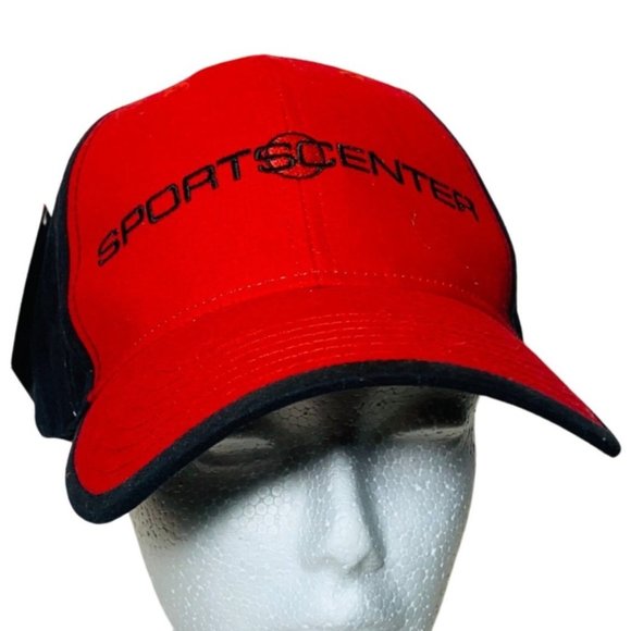 Sports Center Dad Hat Red Black Ball Cap Adjustable Slide Strap Logo Gift - Picture 2 of 9